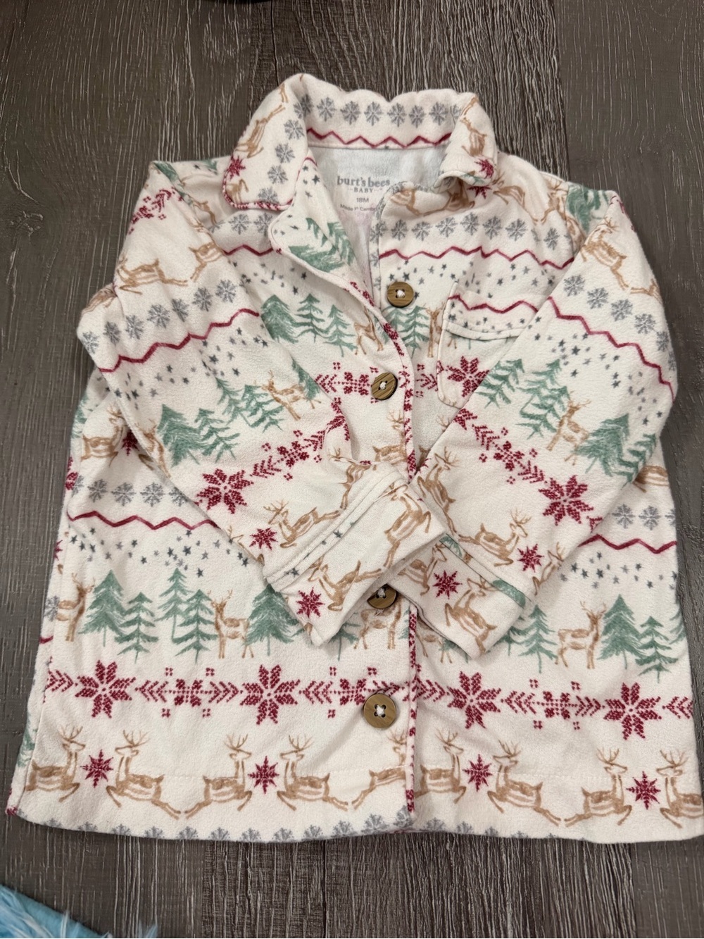 Burt's Bees Baby Cream Holiday Print Button-Front pajama set